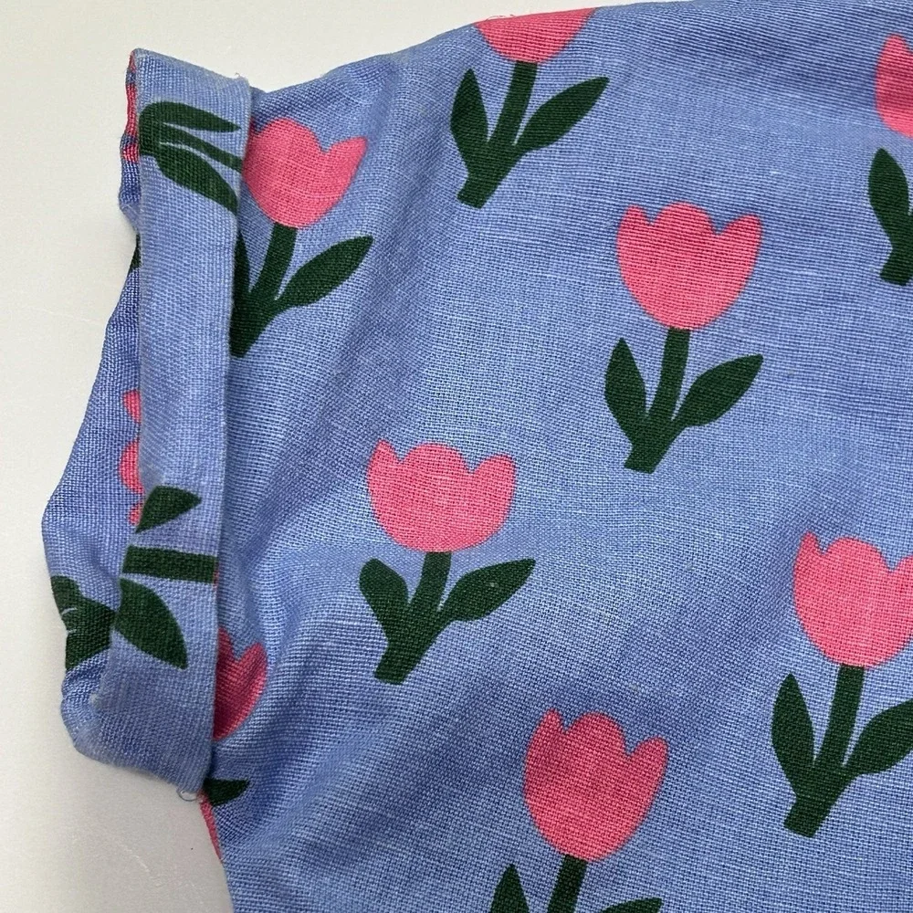 Hanna‎ Andersson Girls Floral Top Size 6-7 (120) Cotton Linen Spring Tulips